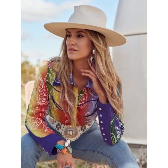 Wrangler Tops - Wrangler X Lainey Wilson Rainbow Bandana Western Snap Shirt